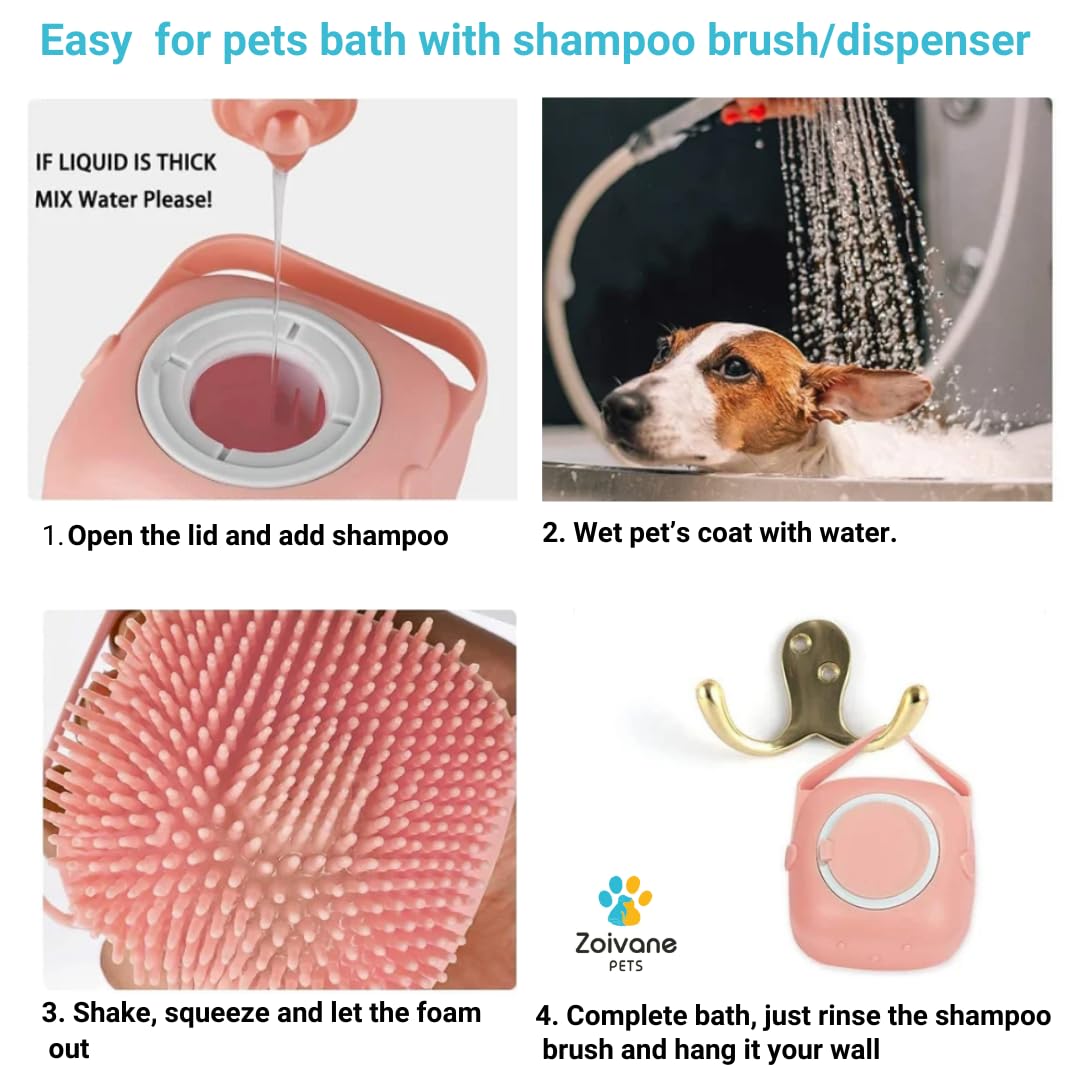 ZOIVANE Dog Bath Brush | Soft Silicone Bristles Pet Grooming/Bathing & Massage Brushes | Dog & Cat Accessories | Labrador, German Shepherd, Golden Retriever | Shampoo Dispenser Washing - Image 4